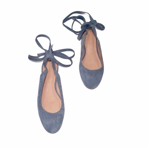 Madewell 6 April Ankle Wrap Blue Suede Shoes Flats - Picture 2 of 10